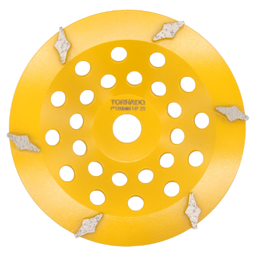 7" 178mm cup wheel 6 star shaped segment 25grit hard floor yellow