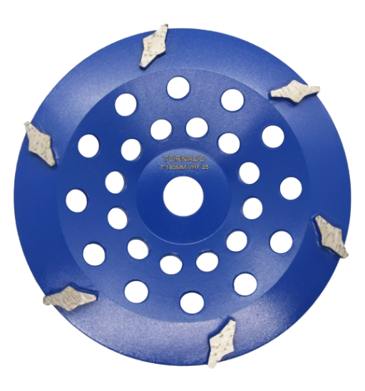 7" 178mm cup wheel 6 star shaped segment 25grit very hard floor blue