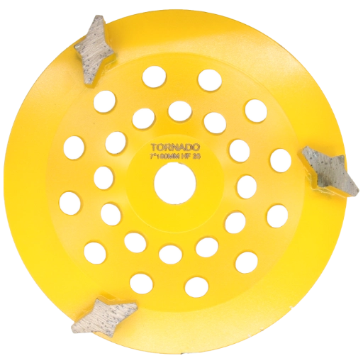7" 178mm cup wheel 3 large diamond segment 25grit hard floor yellow